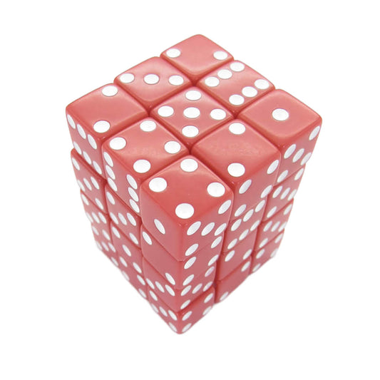 KOP01834 Red Opaque Squared Corner Dice with White Pips D6 12mm (1/2in) Pack of 36 Dice