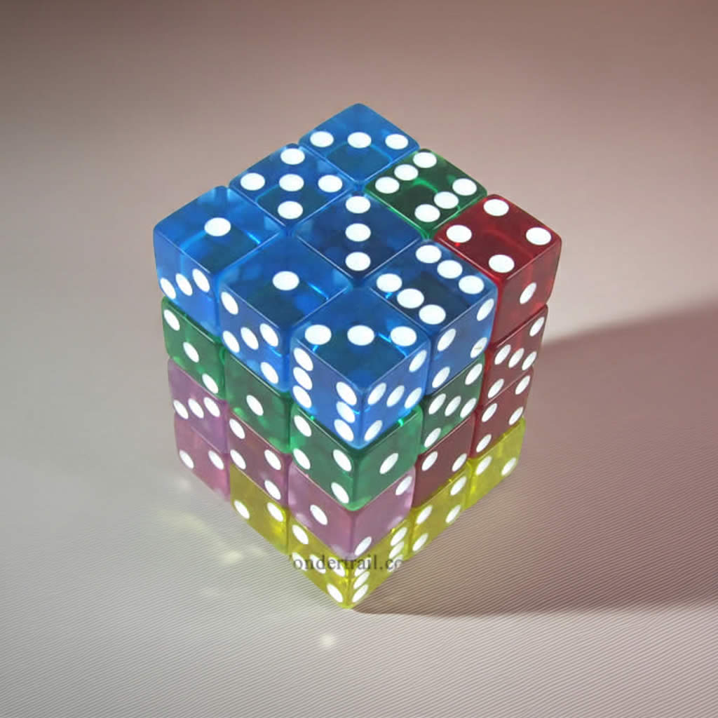 KOP01851 Assorted Transparent Squared Corner Dice with Pips D6 12mm (1/2in) Pack of 36 Dice