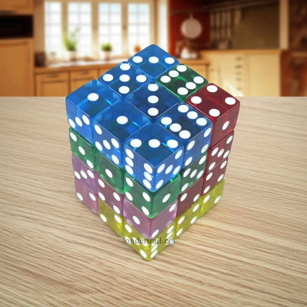 KOP01851 Assorted Transparent Squared Corner Dice with Pips D6 12mm (1/2in) Pack of 36 Dice