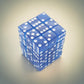 KOP01852 Blue Transparent Squared Corner Dice with White Pips D6 12mm (1/2in) Pack of 36 Dice Koplow Games