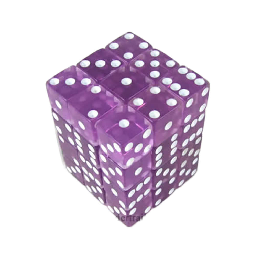 KOP01854 Orchid Transparent Squared Corner Dice with White Pips D6 12mm (1/2in) Pack of 36 Dice