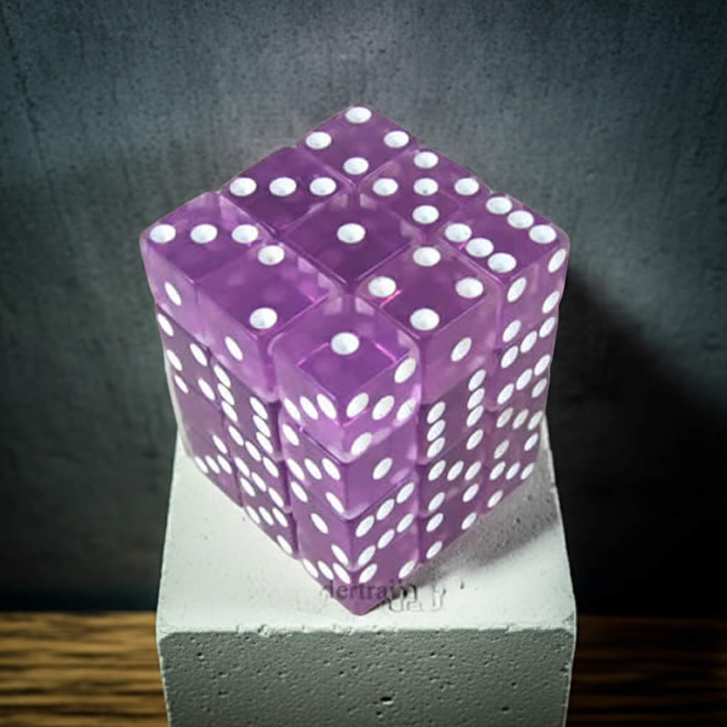 KOP01854 Orchid Transparent Squared Corner Dice with White Pips D6 12mm (1/2in) Pack of 36 Dice