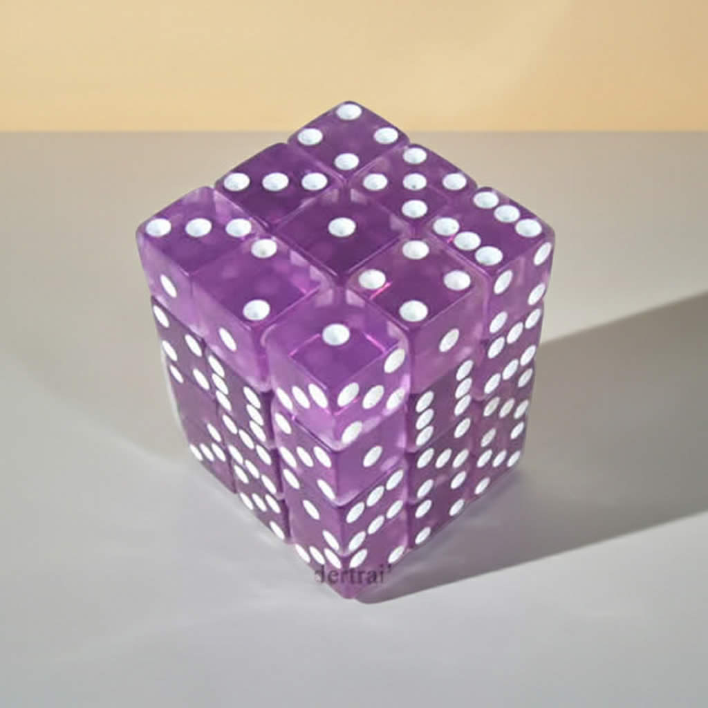 KOP01854 Orchid Transparent Squared Corner Dice with White Pips D6 12mm (1/2in) Pack of 36 Dice