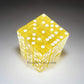 KOP01856 Yellow Transparent Squared Corner Dice with White Pips D6 12mm (1/2in) Pack of 36 Dice