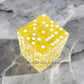 KOP01856 Yellow Transparent Squared Corner Dice with White Pips D6 12mm (1/2in) Pack of 36 Dice