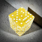 KOP01856 Yellow Transparent Squared Corner Dice with White Pips D6 12mm (1/2in) Pack of 36 Dice