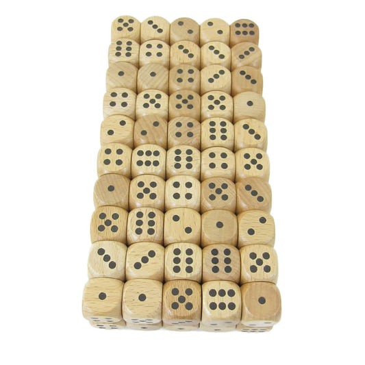 KOP01903 Wood Dice with Black Pips D6 16mm (5/8in) Pack of 100 Dice