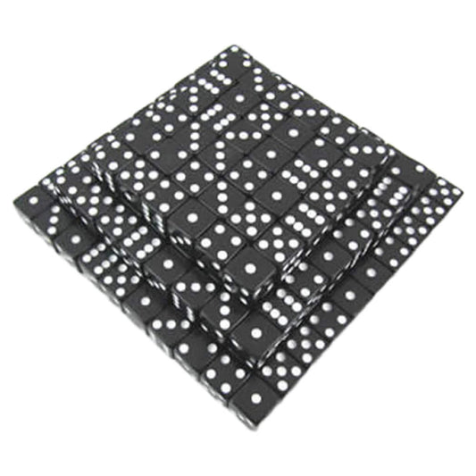 KOP01978 Black Opaque Dice White Pips D6 16mm (5/8in) Bulk Pack of 200