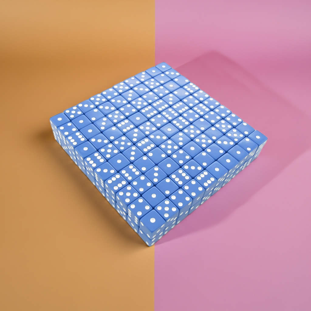 KOP01980 Blue Opaque Dice with White Pips D6 16mm (5/8in) Bulk Pack of 200 Dice