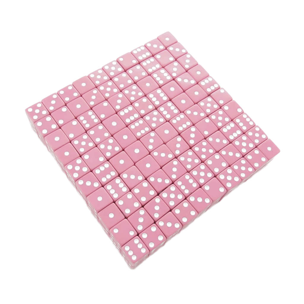 KOP01984 Pink Opaque Dice with White Pips D6 16mm (5/8in) Bulk Pack of 200 Dice