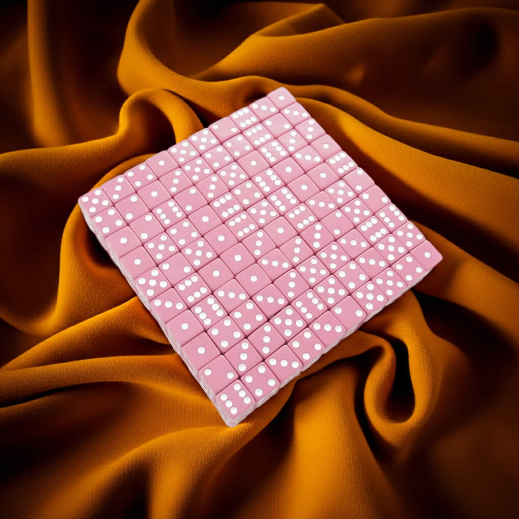 KOP01984 Pink Opaque Dice with White Pips D6 16mm (5/8in) Bulk Pack of 200 Dice