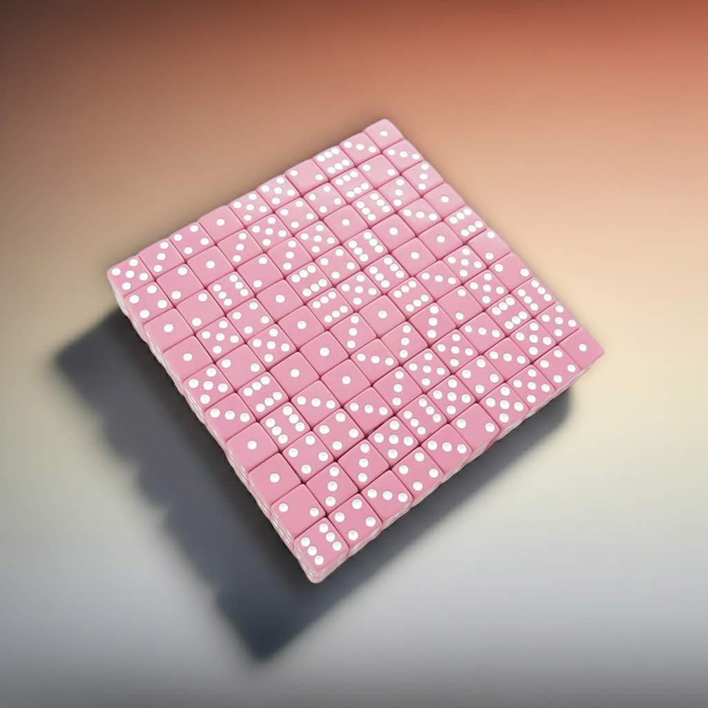 KOP01984 Pink Opaque Dice with White Pips D6 16mm (5/8in) Bulk Pack of 200 Dice