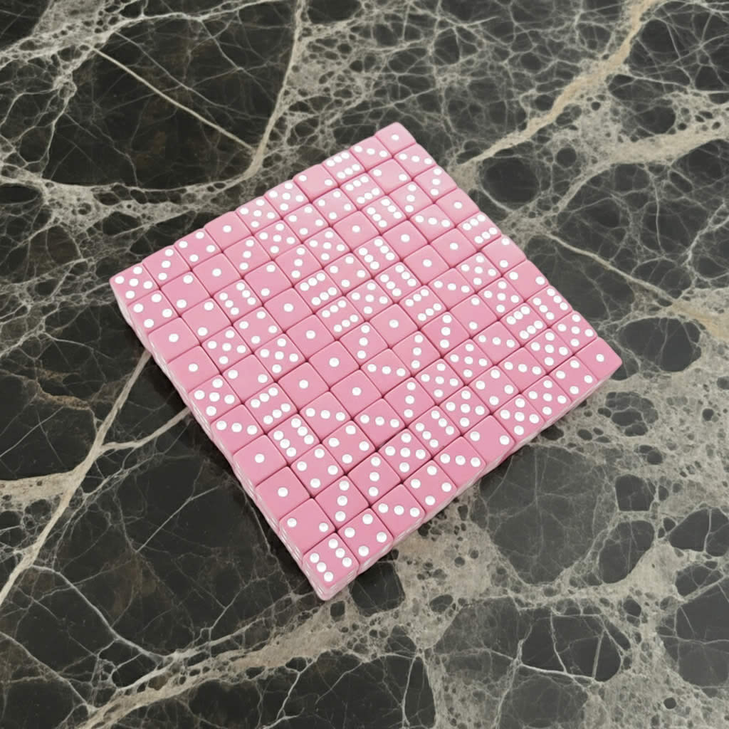 KOP01984 Pink Opaque Dice with White Pips D6 16mm (5/8in) Bulk Pack of 200 Dice