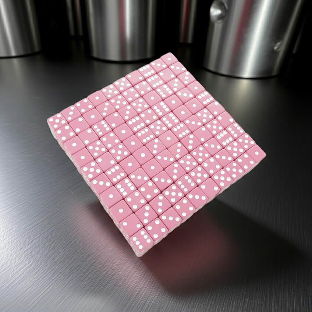 KOP01984 Pink Opaque Dice with White Pips D6 16mm (5/8in) Bulk Pack of 200 Dice