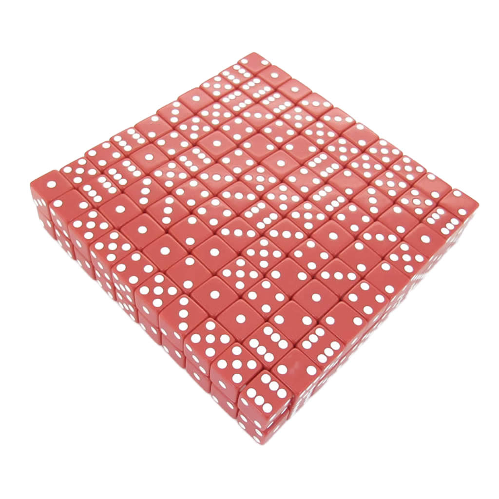 KOP01988 Red Opaque Dice with White Pips D6 16mm (5/8in) Bulk Pack of 200 Dice