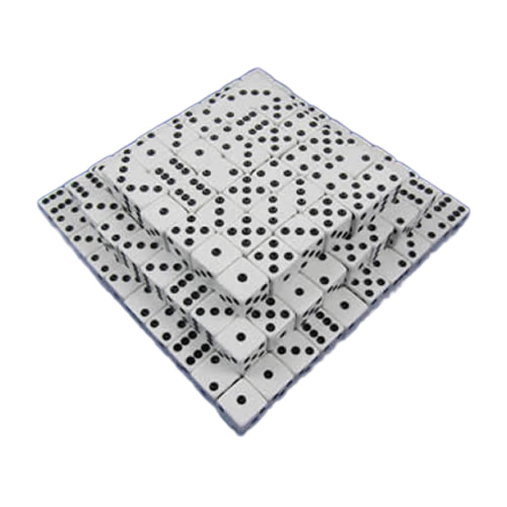 KOP01990 White Opaque Dice with Black Pips D6 16mm (5/8in) Bulk Pack of 200 Dice