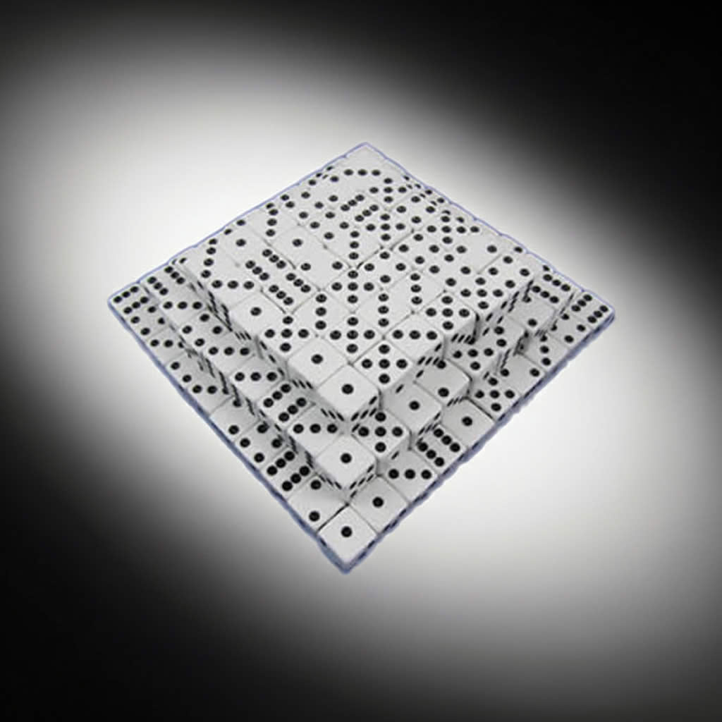 KOP01990 White Opaque Dice with Black Pips D6 16mm (5/8in) Bulk Pack of 200 Dice