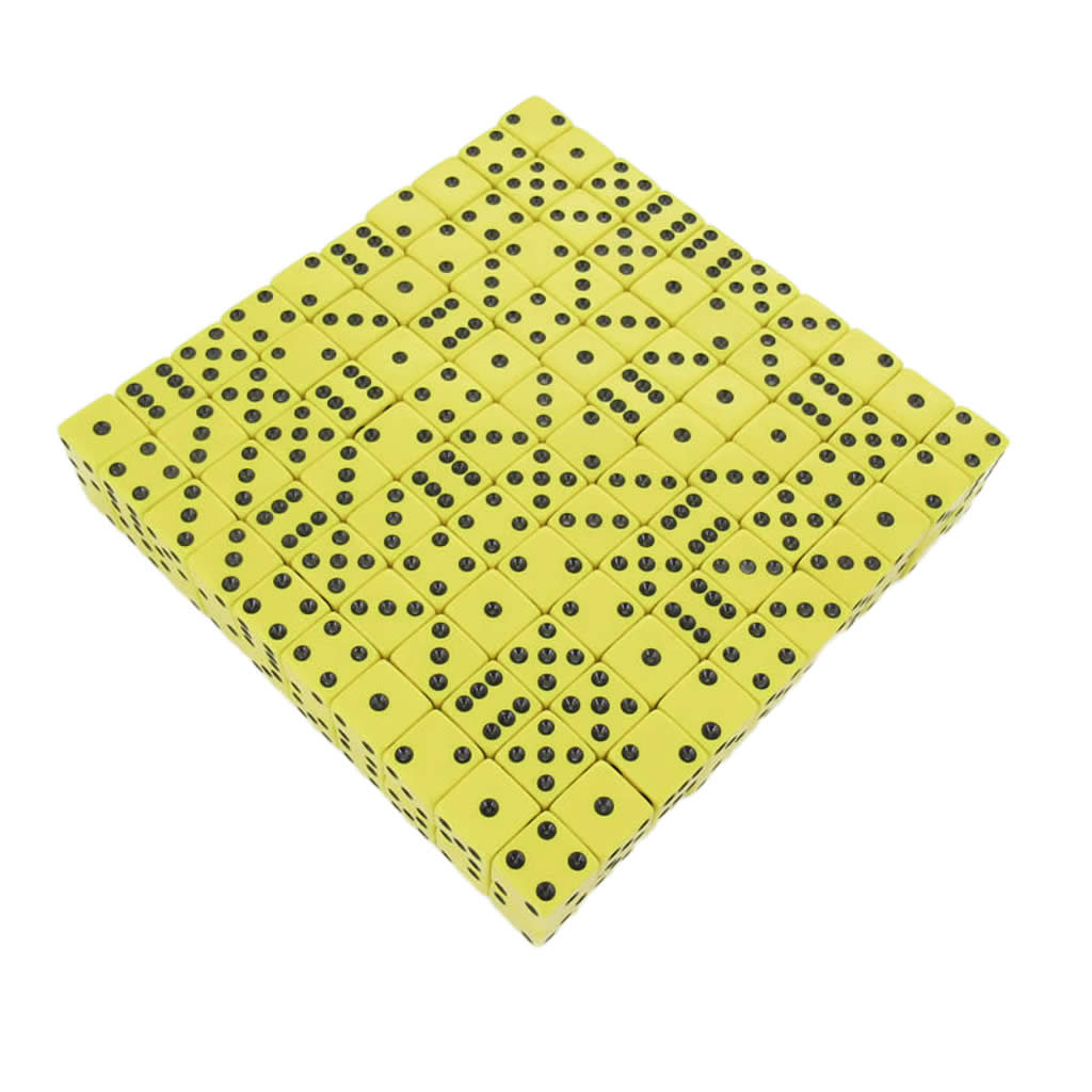 KOP01992 Yellow Opaque Dice with Black Pips D6 16mm (5/8in) Bulk Pack of 200 Dice