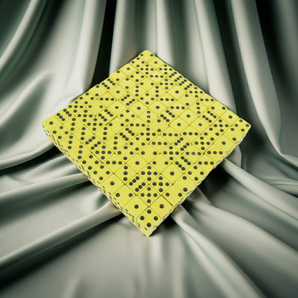 KOP01992 Yellow Opaque Dice with Black Pips D6 16mm (5/8in) Bulk Pack of 200 Dice