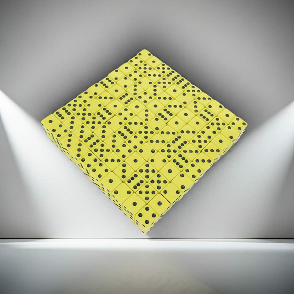 KOP01992 Yellow Opaque Dice with Black Pips D6 16mm (5/8in) Bulk Pack of 200 Dice