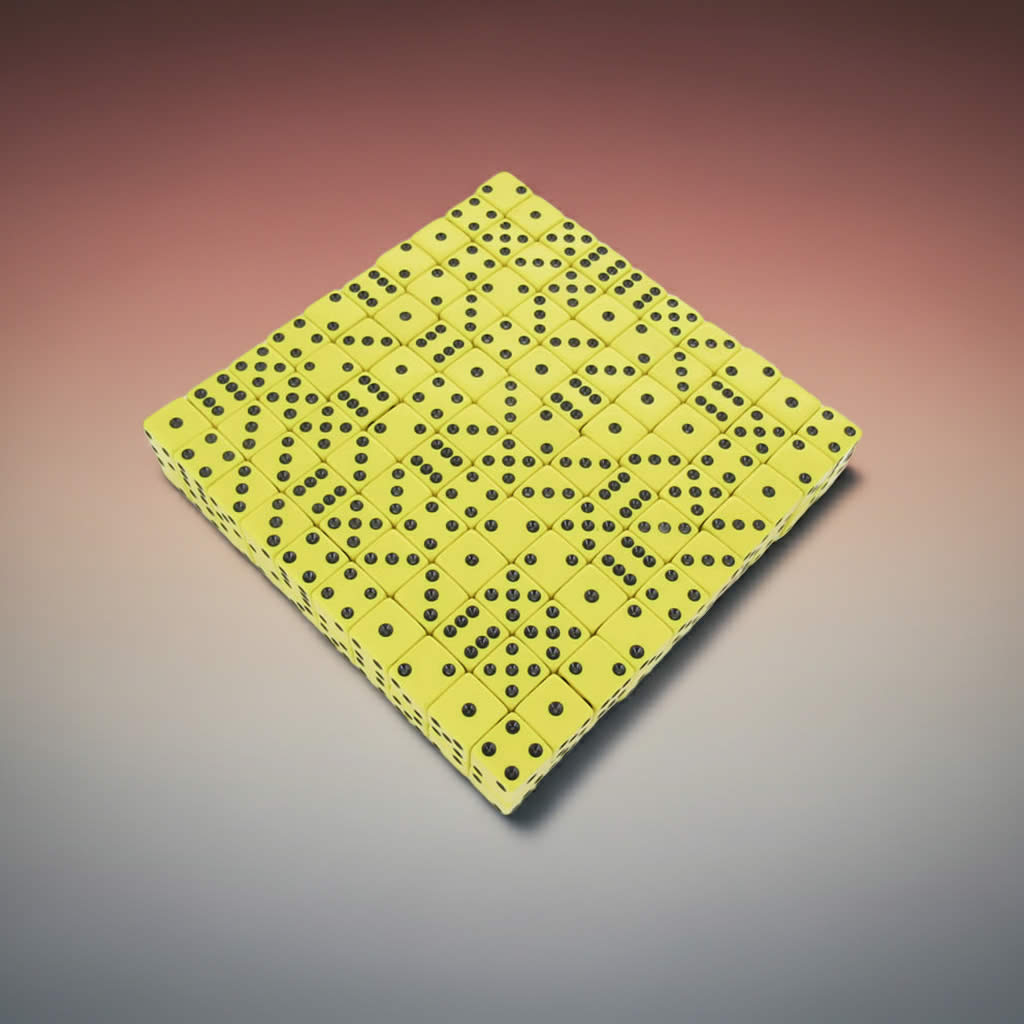 KOP01992 Yellow Opaque Dice with Black Pips D6 16mm (5/8in) Bulk Pack of 200 Dice