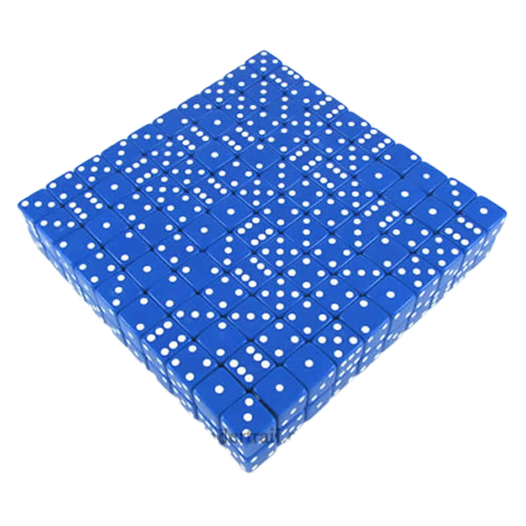 KOP02097 Blue Opaque Dice with White Pips D6 19mm (3/4in) Bulk Pack of 200 Dice