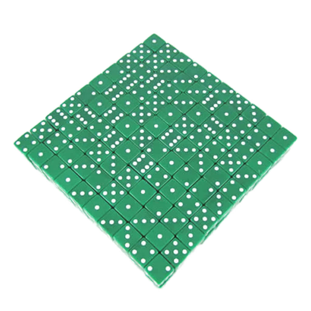 KOP02098 Green Opaque Dice with White Pips D6 19mm (3/4in) Bulk Pack of 200 Dice
