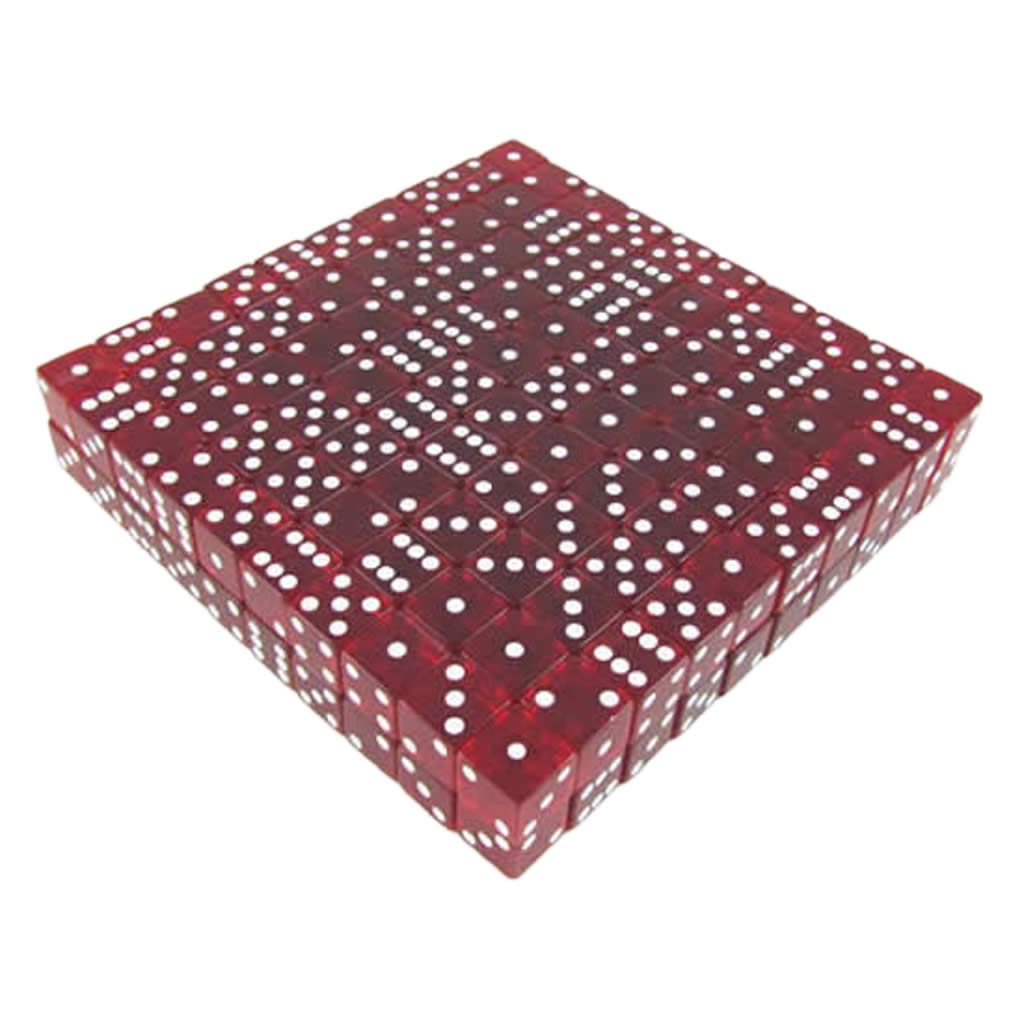 KOP02116 Red Transparent Dice with White Pips D6 19mm (3/4in) Bulk Pack of 200 Dice