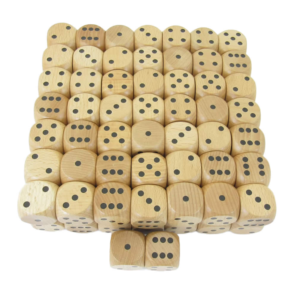 KOP02180 Wood Dice with Black Pips D6 30mm (1.18in) pack of 100
