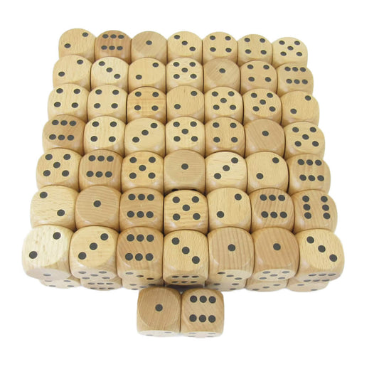 KOP02180 Wood Dice with Black Pips D6 30mm (1.18in) pack of 100