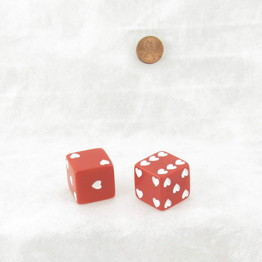 KOP03935 Red Sweetheart Dice with White Hearts D6 25mm (1in) Pack of 2