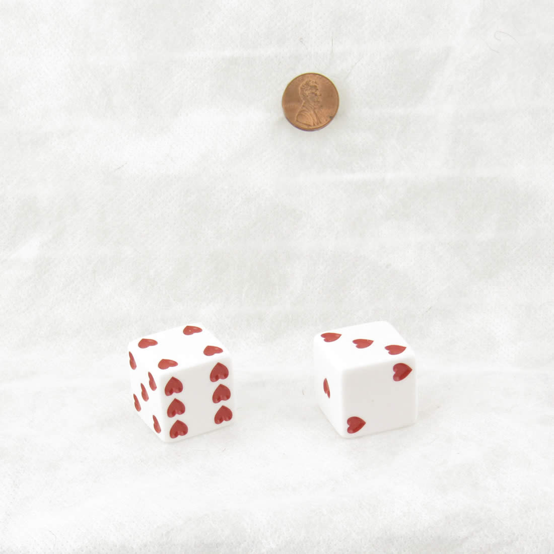 KOP03936 White Sweetheart Dice with Red Hearts D6 25mm (1in) Pack of 2