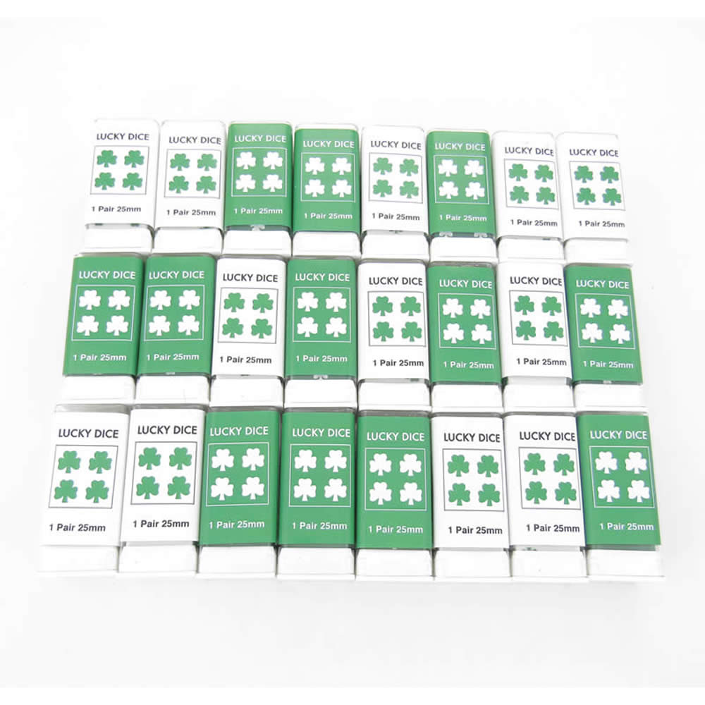 KOP03941 Lucky Dice Green and White D6 25mm (1in) Pack of 24 pair of Dice