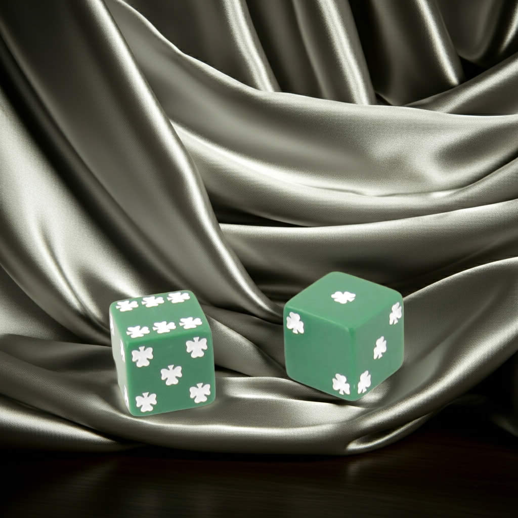 KOP03943 Green Lucky Dice with White Clovers D6 25mm (1in) Pack of 2 Dice