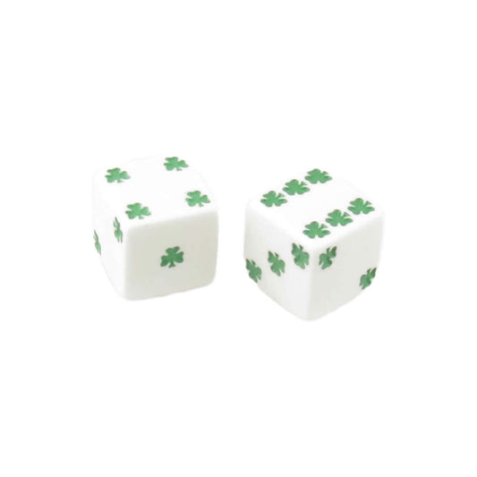 KOP03944 White Lucky Dice with Green Clovers D6 25mm (1in) Pack of 2 Dice