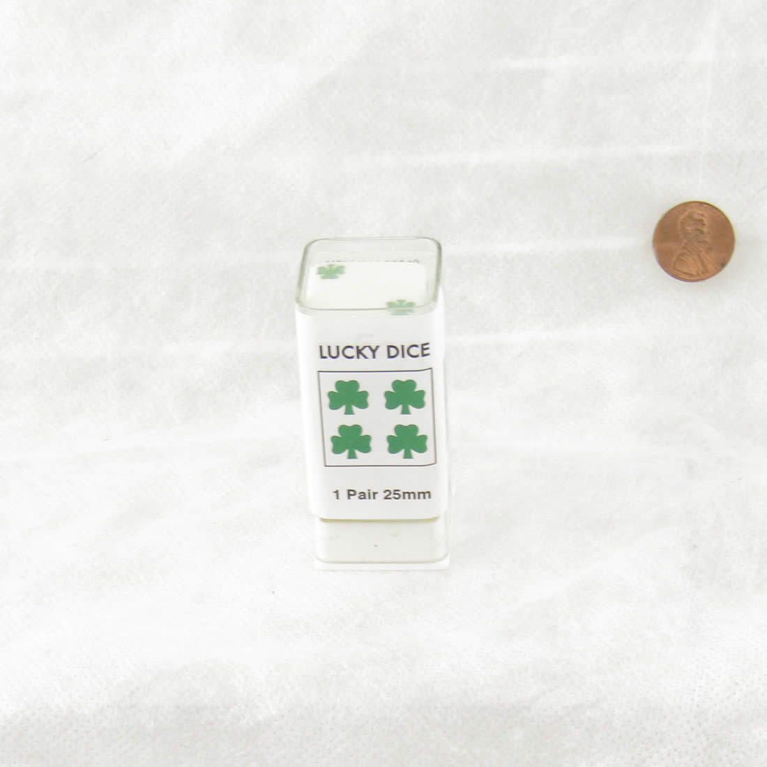 KOP03944 White Lucky Dice with Green Clovers D6 25mm (1in) Pack of 2