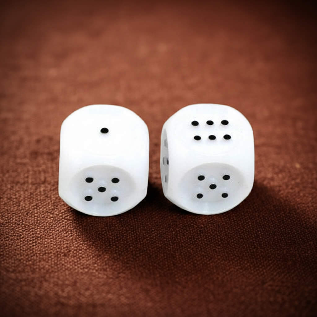 KOP03999 White Tactile Dice with Raised Black Pips D6 20mm (25/32in) Pack of 2 Dice