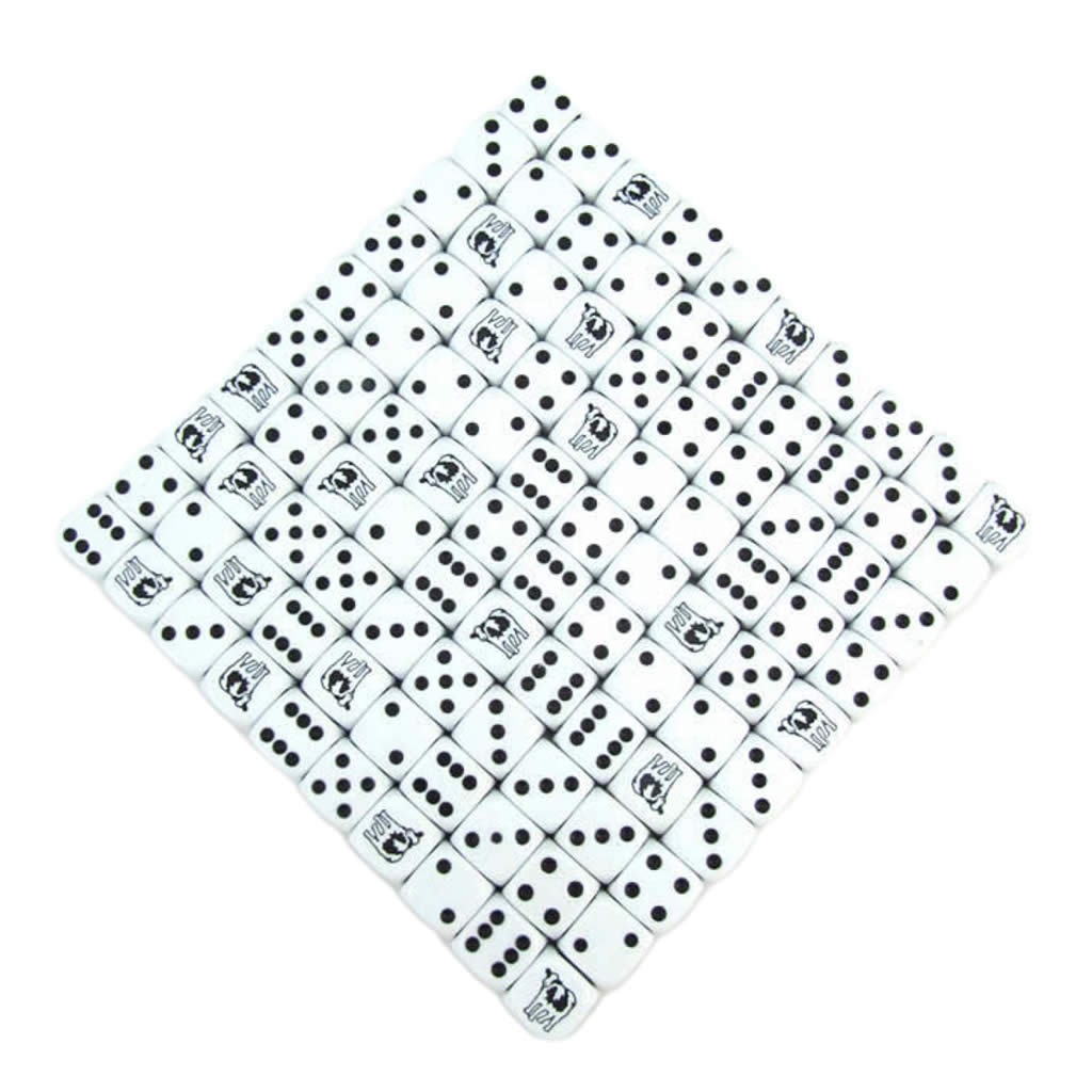 KOP04563 Cow Dice White Opaque Black Pips D6 18mm Bulk Set of 100