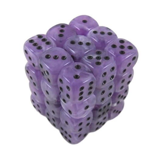 KOP04646 Swirl Ice Purple Dice with Black Pips D6 12mm (1/2in) Pack of 36 Dice