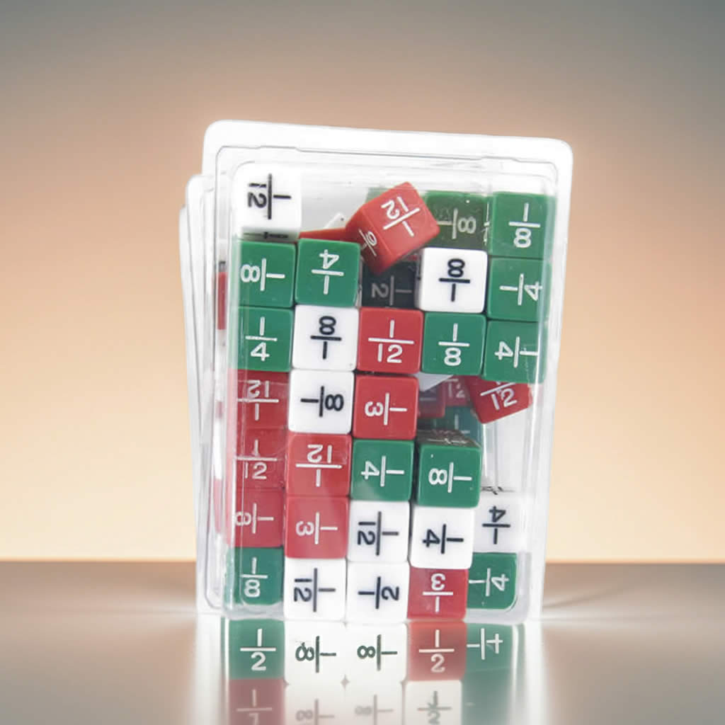 KOP04749 Math Fractions Dice Assorted Colors D6 16mm (5/8in) Bulk Pack of 100 Dice