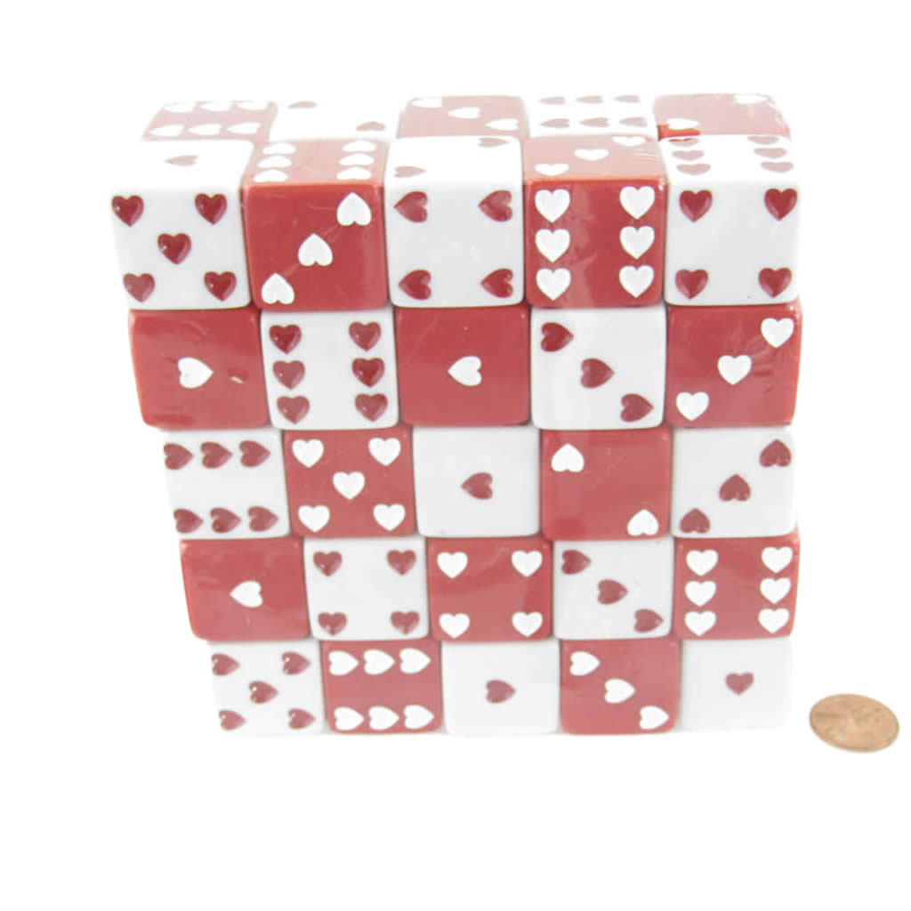 KOP04873 Sweetheart Dice Red and White D6 25mm (1in) Pack of 50 Dice