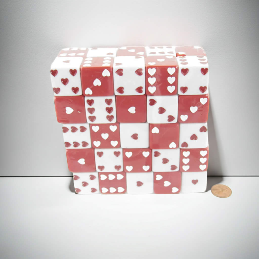 KOP04873 Sweetheart Dice Red and White D6 25mm (1in) Pack of 50 Dice