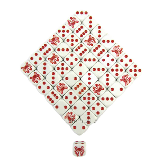 KOP04900 Crab Dice Opaque White with Red Pips 16mm (5/8in) Bulk Pack of 50 Dice