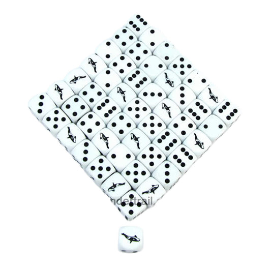 KOP04920 Orca Dice Opaque White with Black Pips 16mm (5/8in) Bulk Pack of 50 Dice