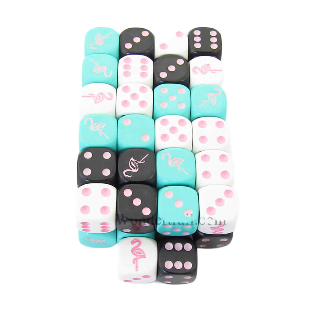 KOP04923 Flamingo Dice Assorted Colors with Pink Pips 16mm (5/8in) Bulk Pack of 50 Dice