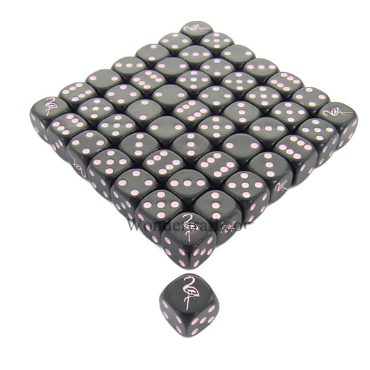 KOP04926 Flamingo Dice Opaque Black with Pink Pips 16mm (5/8in) Bulk Pack of 50 Dice