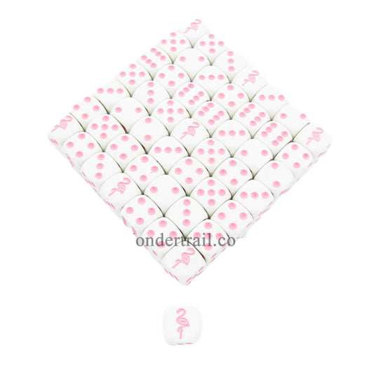 KOP04934 Flamingo Dice Opaque White with Pink Pips 16mm (5/8in) Bulk Pack of 50 Dice