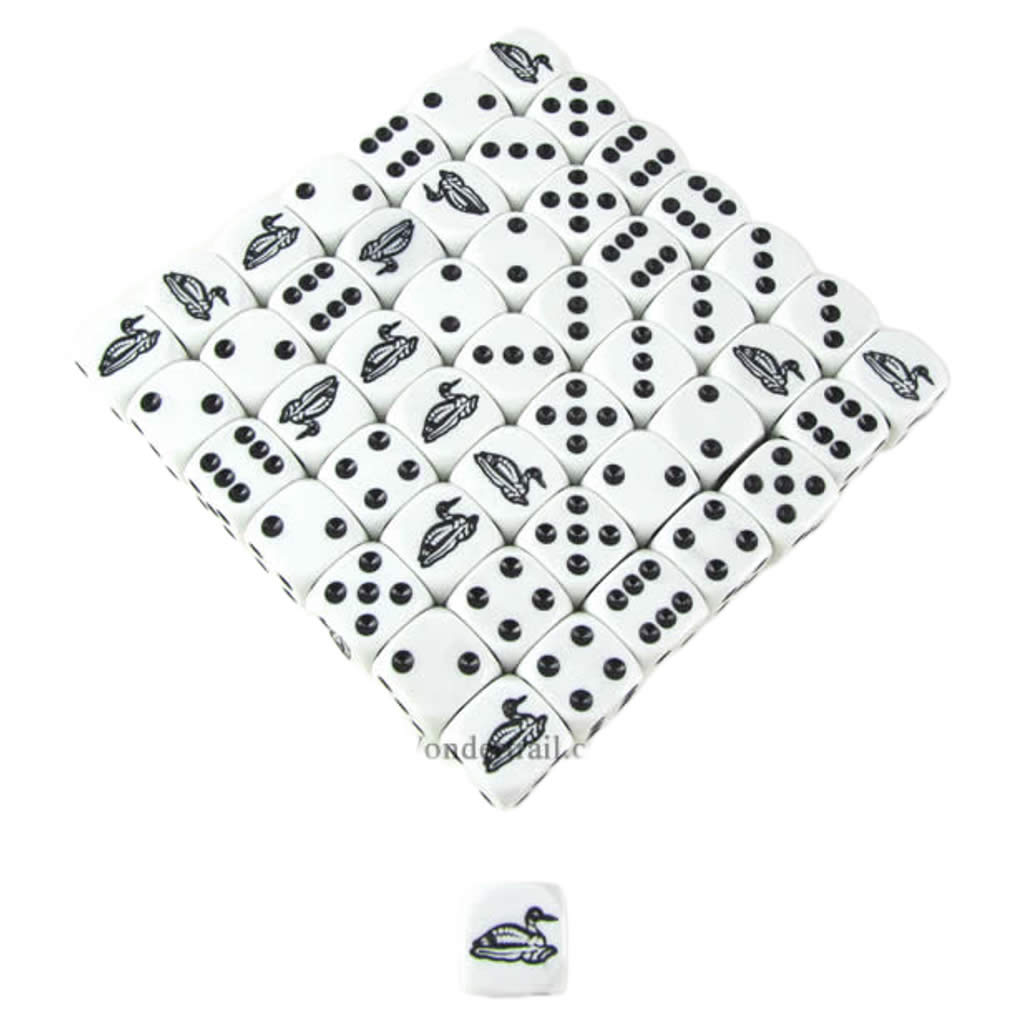 KOP04944 Loone Dice Opaque White with Black Pips 16mm (5/8in) Bulk Pack of 50 Dice