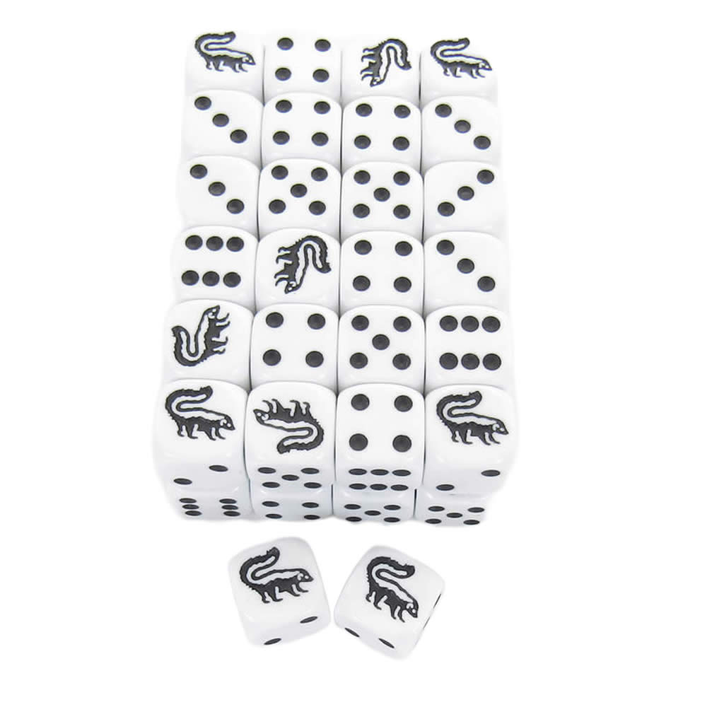 KOP04953 Skunk Dice Opaque White with Black Pips 16mm (5/8in) Bulk Pack of 50 Koplow Games