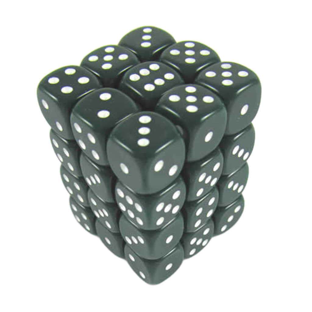 KOP05113 Green Opaque Deluxe Dice with White Pips D6 12mm (1/2in) Pack of 36 Dice